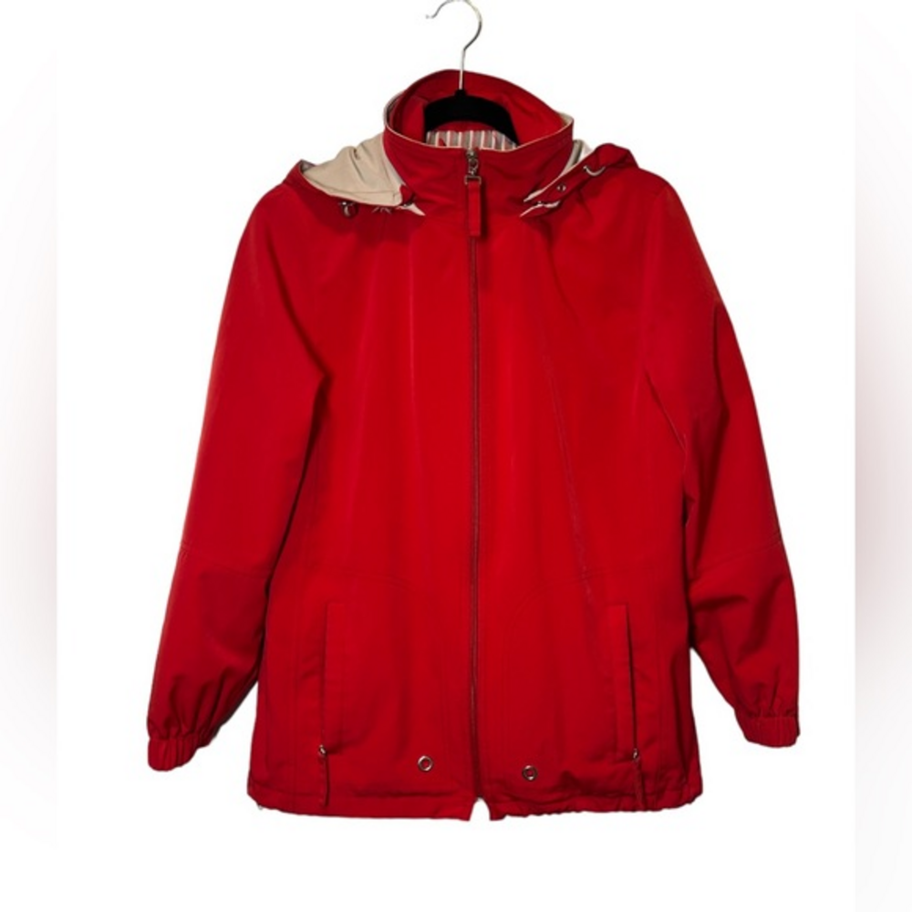 Liz Claiborne Double Zip Jacket Sz SP‎ Removable Hood Med Weight Flaw